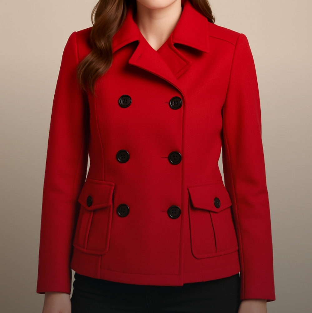 Per Se Red Wool Peacoat Jacket 8 Valentine's Work Chic Classy Sophisticate